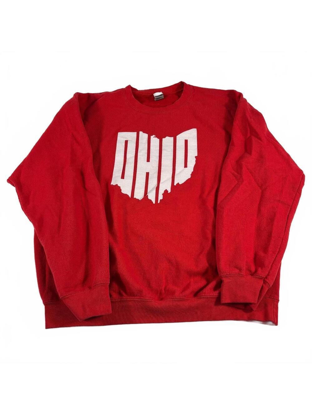 Ohio Printed White Logo Women's Red Crewneck Pullover Sweatshirt L